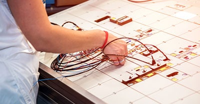 Copper automotive wire harness at a production plant