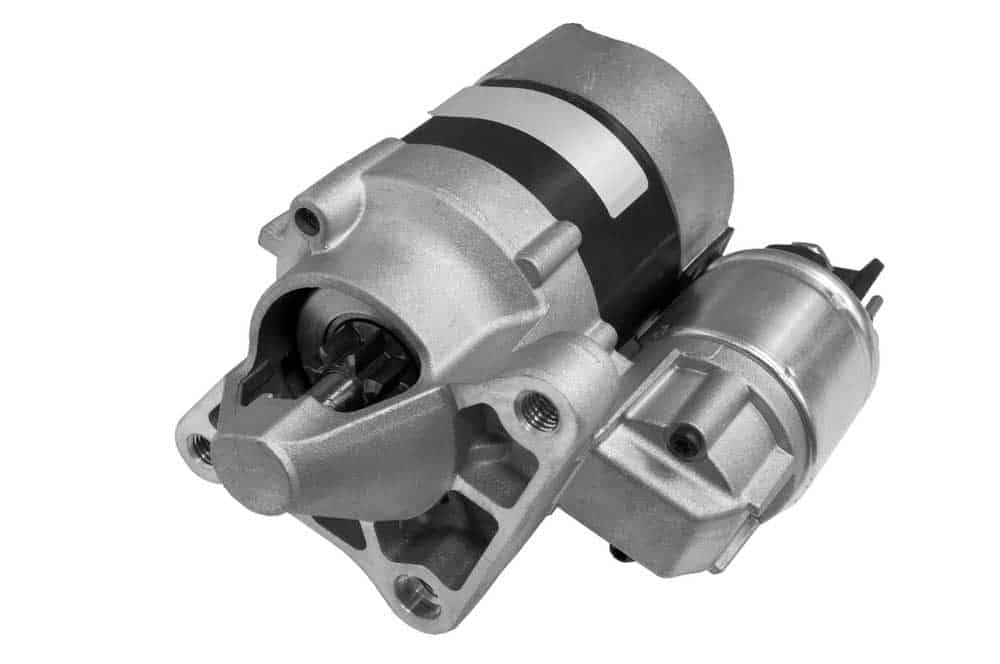 A starter motor with its solenoid attached