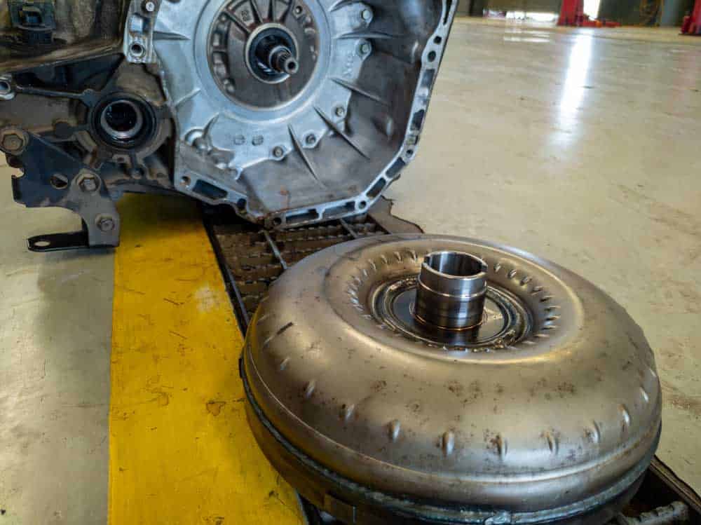 A torque converter disassembled from an automatic transmission