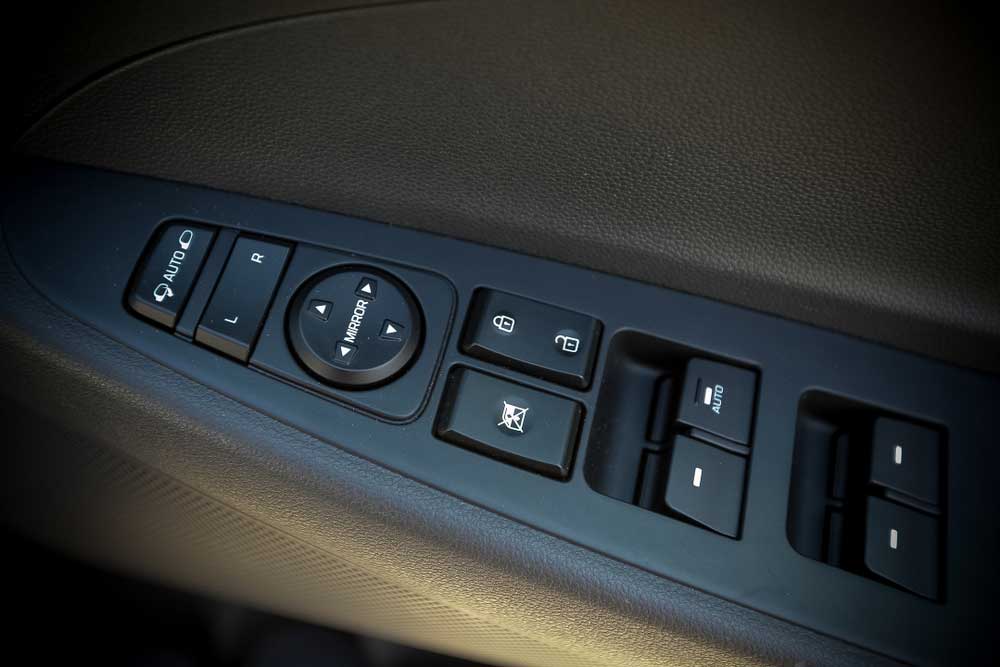 Power window control switches on the driver’s door