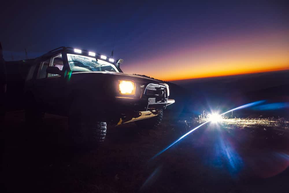 Caption: Car With LED Light Bar in the Dark