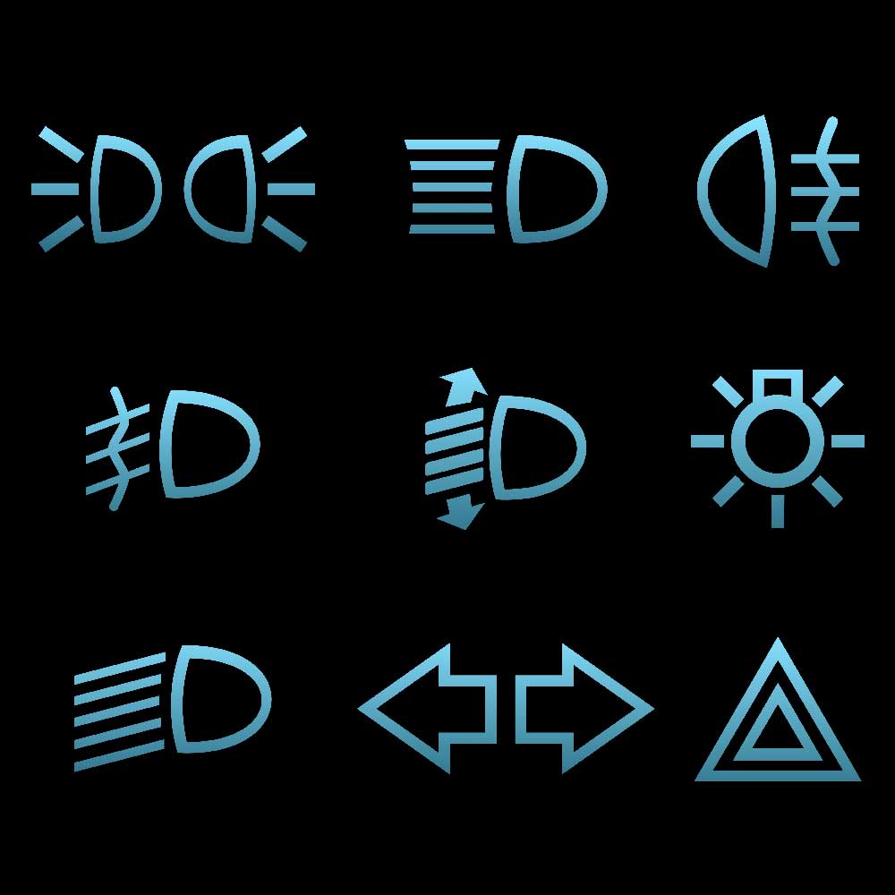 Car headlight interface symbols that indicate the headlamp condition on the dashboard