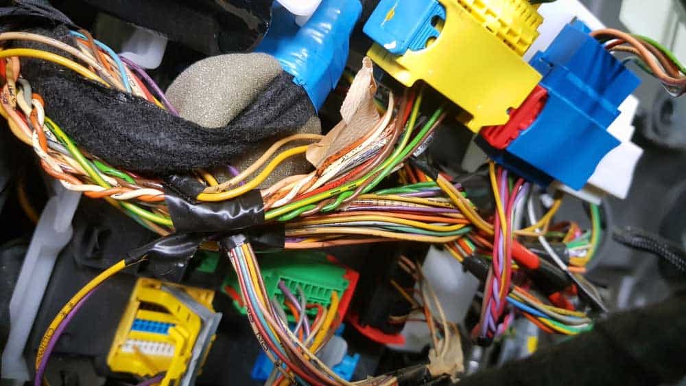 Multi-colored wires connecting the engine control unit