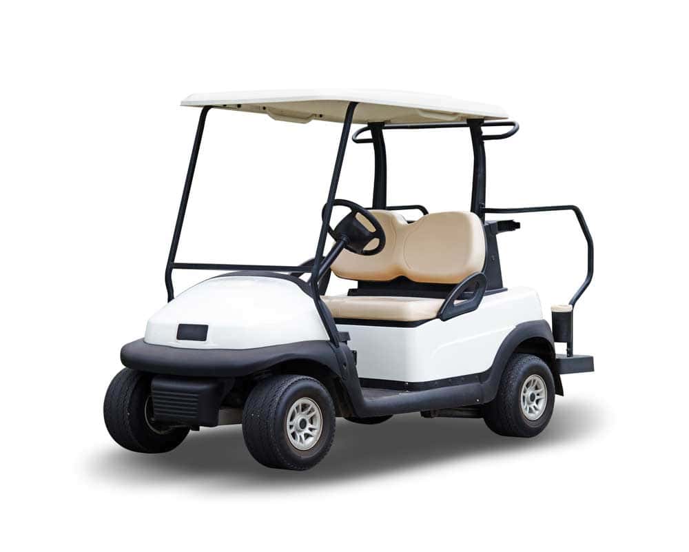A two-seater golf car